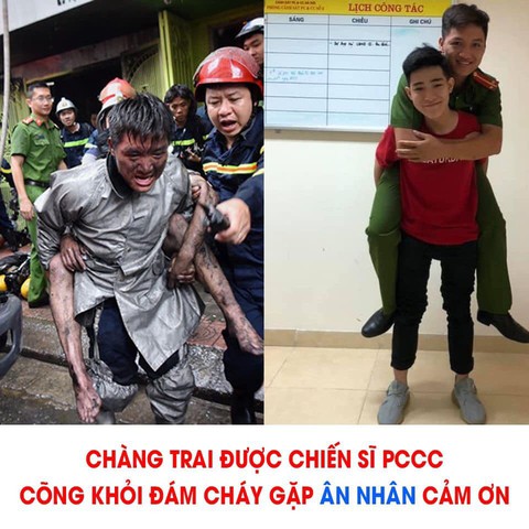 Chàng trai được cứu trong đám cháy cõng cảm ơn chiến sĩ từng... cõng mình - Ảnh 2. Chàng trai được cứu trong đám cháy cõng cảm ơn chiến sĩ từng... cõng mình - Ảnh 2.