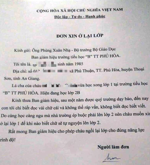 Cha xin cho con ở lại lớp 1 vì càng học càng ngu - Ảnh 2. Cha xin cho con ở lại lớp 1 vì càng học càng ngu - Ảnh 2.
