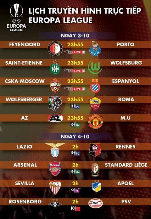Lịch trực tiếp Europa League hôm nay - Ảnh 1. Lịch trực tiếp Europa League hôm nay - Ảnh 1.