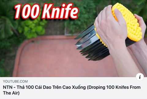 Rợn người với video thả 100 con dao từ trên cao của YouTuber Việt - Ảnh 1. Rợn người với video thả 100 con dao từ trên cao của YouTuber Việt - Ảnh 1.