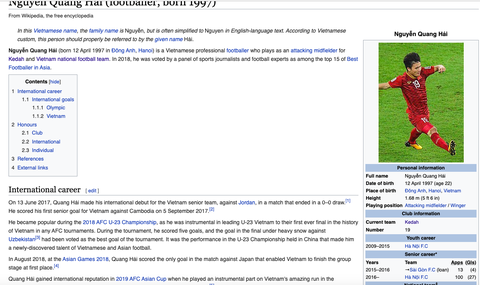 Quang Hải khoác áo CLB của Malaysia trên Wikipedia - Ảnh 2. Quang Hải khoác áo CLB của Malaysia trên Wikipedia - Ảnh 2.