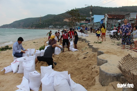 Hàng trăm người dân làng biển Nhơn Hải hối hả lo chống bão - Ảnh 4. Hàng trăm người dân làng biển Nhơn Hải hối hả lo chống bão - Ảnh 4.