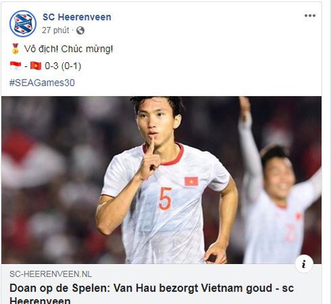 CLB Heerenveen của Đoàn Văn Hậu: Chúc mừng Việt Nam vô địch - Ảnh 1. CLB Heerenveen của Đoàn Văn Hậu: Chúc mừng Việt Nam vô địch - Ảnh 1.