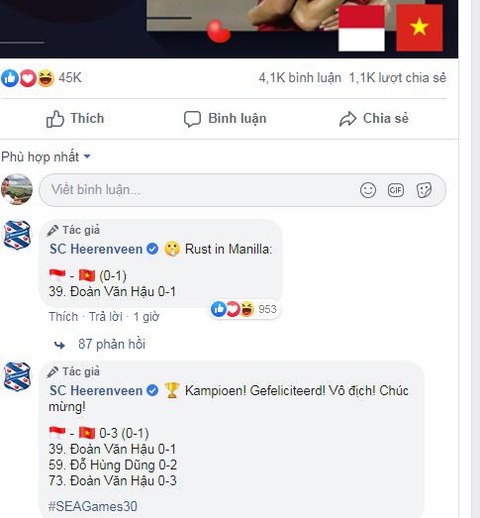CLB Heerenveen của Đoàn Văn Hậu: Chúc mừng Việt Nam vô địch - Ảnh 2. CLB Heerenveen của Đoàn Văn Hậu: Chúc mừng Việt Nam vô địch - Ảnh 2.