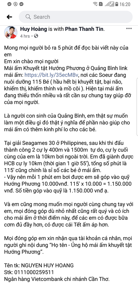 Huy Hoàng dùng chiếc huy chương cuối cùng ở SEA Games 2019 để làm từ thiện - Ảnh 2. Huy Hoàng dùng chiếc huy chương cuối cùng ở SEA Games 2019 để làm từ thiện - Ảnh 2.