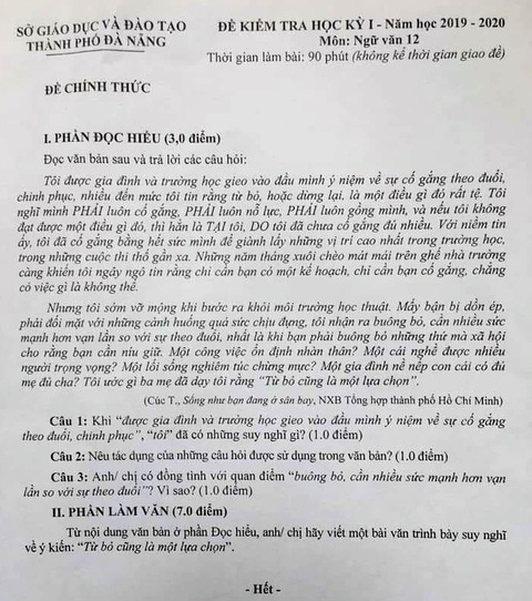 Học sinh bất ngờ với đề thi từ bỏ cũng là một lựa chọn - Ảnh 1. Học sinh bất ngờ với đề thi từ bỏ cũng là một lựa chọn - Ảnh 1.