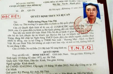 Đã bắt được tổng giám đốc Bavico Đinh Tiến Sử theo lệnh truy nã đặc biệt - Ảnh 2. Đã bắt được tổng giám đốc Bavico Đinh Tiến Sử theo lệnh truy nã đặc biệt - Ảnh 2.