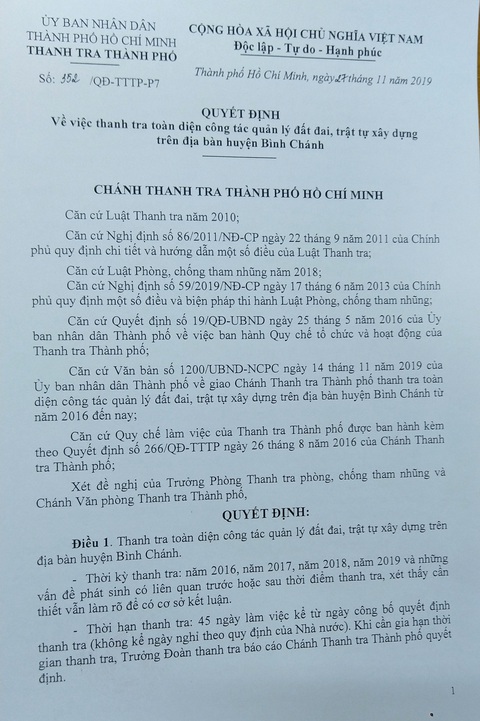 Thanh tra toàn diện quản lý đất đai, trật tự xây dựng ở huyện Bình Chánh - Ảnh 2.