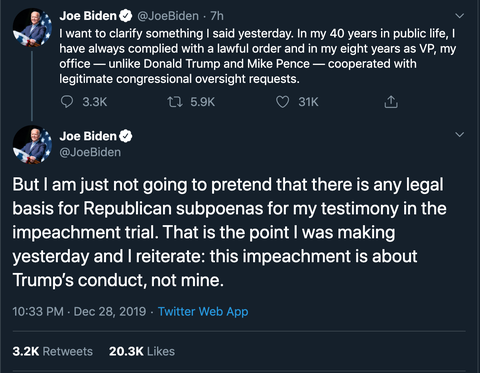 Ông Joe Biden: Không có cơ sở pháp lý buộc tôi làm chứng luận tội tổng thống - Ảnh 2. Ông Joe Biden: Không có cơ sở pháp lý buộc tôi làm chứng luận tội tổng thống - Ảnh 2.