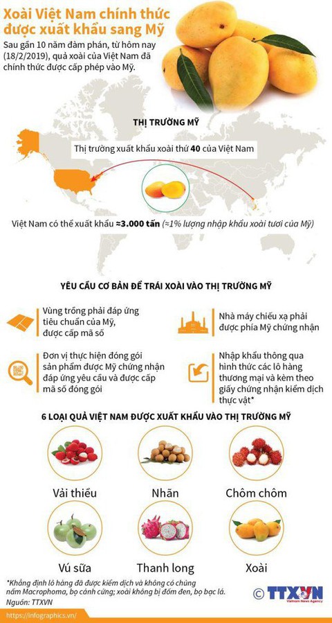 Xoài Việt Nam chính thức xuất khẩu sang Mỹ sau 10 năm đàm phán - Ảnh 1. Xoài Việt Nam chính thức xuất khẩu sang Mỹ sau 10 năm đàm phán - Ảnh 1.