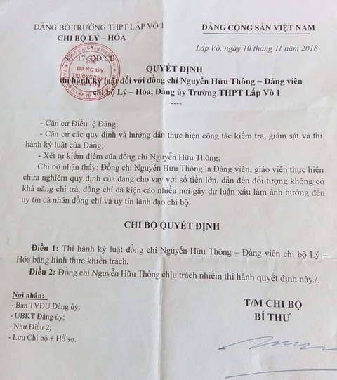 Thầy giáo cho đồng nghiệp vay tiền, không đòi được còn bị kỷ luật - Ảnh 2. Thầy giáo cho đồng nghiệp vay tiền, không đòi được còn bị kỷ luật - Ảnh 2.