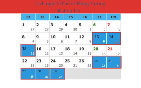 Giỗ tổ Hùng Vương nghỉ 3 ngày, 30-4 và 1-5 nghỉ 5 ngày - Ảnh 1. Giỗ tổ Hùng Vương nghỉ 3 ngày, 30-4 và 1-5 nghỉ 5 ngày - Ảnh 1.