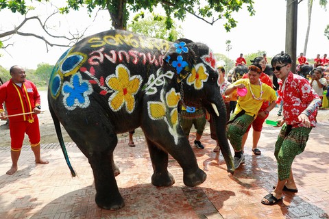Người Thái chơi đùa với voi, đại chiến súng nước dịp Tết Songkran - Ảnh 3. Người Thái chơi đùa với voi, đại chiến súng nước dịp Tết Songkran - Ảnh 3.
