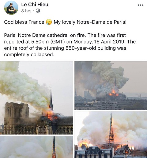 Nhà thờ Đức Bà Paris bốc cháy, người Việt bàng hoàng chia sẻ kỷ niệm - Ảnh 12. Nhà thờ Đức Bà Paris bốc cháy, người Việt bàng hoàng chia sẻ kỷ niệm - Ảnh 12.