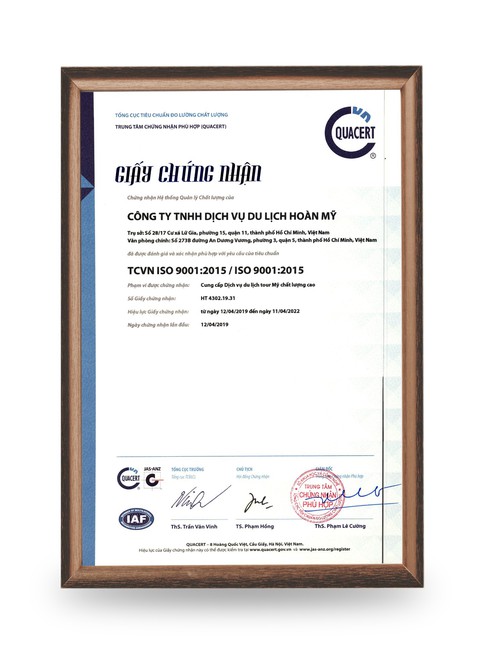 Du lịch Hoàn Mỹ được cấp chứng chỉ ISO 9001:2015 cho tour Hoa Kỳ - Ảnh 1. Du lịch Hoàn Mỹ được cấp chứng chỉ ISO 9001:2015 cho tour Hoa Kỳ - Ảnh 1.