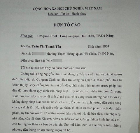 Vợ ông Nguyễn Hữu Linh bất ngờ rút đơn tố cáo bị làm nhục - Ảnh 1. Vợ ông Nguyễn Hữu Linh bất ngờ rút đơn tố cáo bị làm nhục - Ảnh 1.