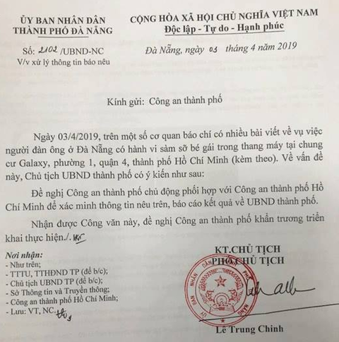 Vụ sàm sỡ bé gái trong thang máy: Đà Nẵng đề nghị công an phối hợp xác minh - Ảnh 1. Vụ sàm sỡ bé gái trong thang máy: Đà Nẵng đề nghị công an phối hợp xác minh - Ảnh 1.