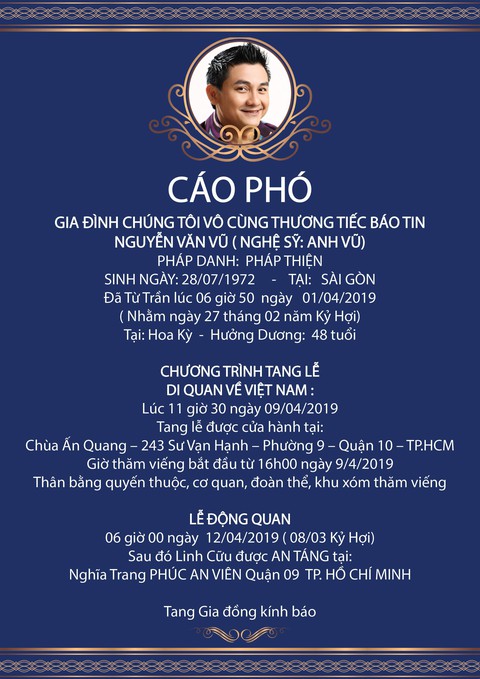 Ngày 9-4 thi hài Anh Vũ từ Mỹ sẽ về đến Việt Nam - Ảnh 2. Ngày 9-4 thi hài Anh Vũ từ Mỹ sẽ về đến Việt Nam - Ảnh 2.