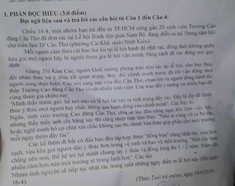 Nhóm bạn trẻ nhặt rác vào đề thi Văn lớp 11 - Ảnh 1. Nhóm bạn trẻ nhặt rác vào đề thi Văn lớp 11 - Ảnh 1.