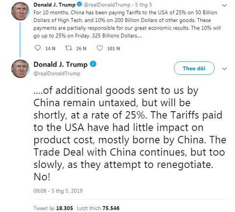 2 dòng tweet dậy sóng thương chiến Mỹ - Trung - Ảnh 2. 2 dòng tweet dậy sóng thương chiến Mỹ - Trung - Ảnh 2.