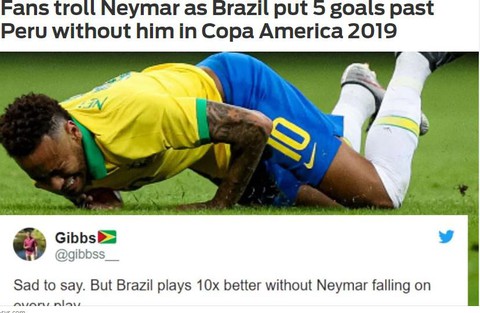 Đại thắng Peru, CĐV Brazil chọc quê Neymar trên mạng xã hội - Ảnh 1. Đại thắng Peru, CĐV Brazil chọc quê Neymar trên mạng xã hội - Ảnh 1.