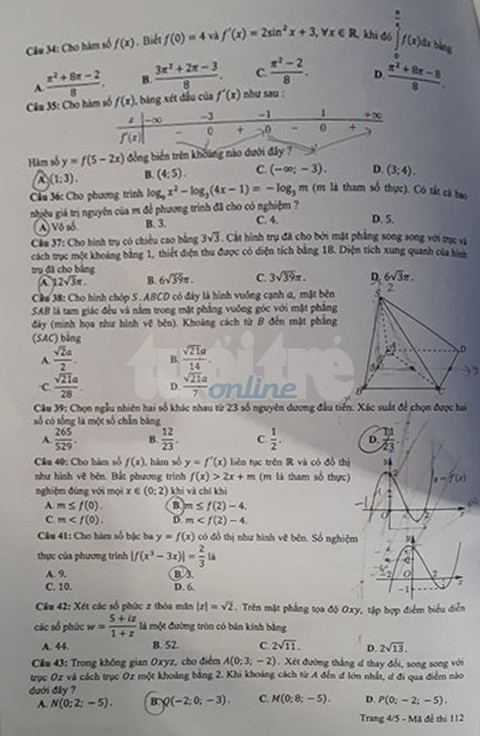 Mời bạn đọc xem đề toán THPT quốc gia 2019 - Ảnh 20. Mời bạn đọc xem đề toán THPT quốc gia 2019 - Ảnh 20.