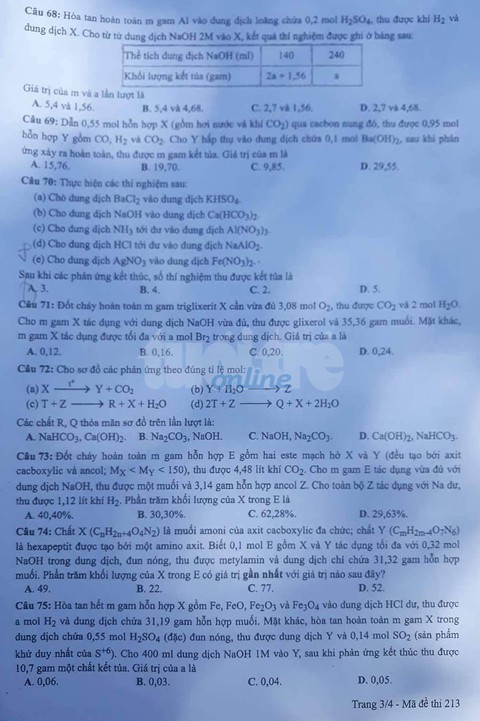 Mời bạn đọc xem đề hóa học THPT quốc gia 2019 - Ảnh 4. Mời bạn đọc xem đề hóa học THPT quốc gia 2019 - Ảnh 4.