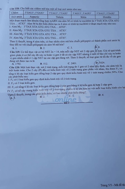Đáp án môn sinh thi THPT quốc gia 2019 - Ảnh 14. Đáp án môn sinh thi THPT quốc gia 2019 - Ảnh 14.