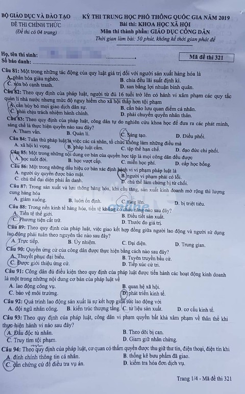 Đáp án môn giáo dục công dân thi THPT quốc gia 2019 - Ảnh 5. Đáp án môn giáo dục công dân thi THPT quốc gia 2019 - Ảnh 5.