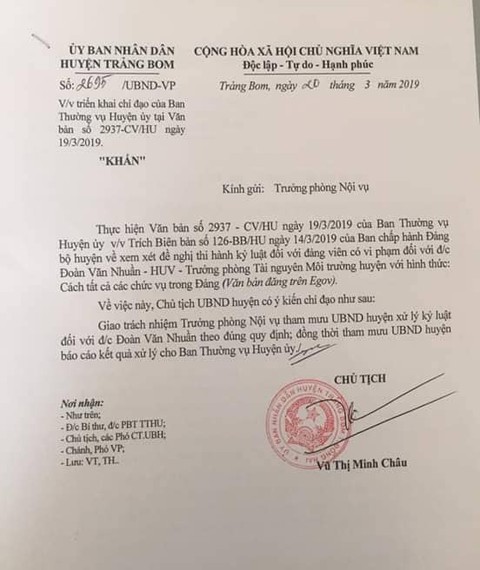 Kỷ luật Đảng nguyên trưởng Công an huyện Trảng Bom - Ảnh 1. Kỷ luật Đảng nguyên trưởng Công an huyện Trảng Bom - Ảnh 1.