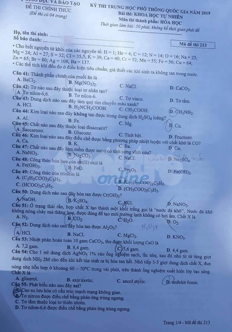 Đáp án môn hóa thi THPT quốc gia - Ảnh 4. Đáp án môn hóa thi THPT quốc gia - Ảnh 4.