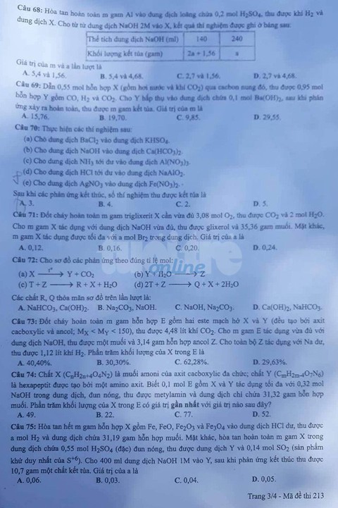 Đáp án môn hóa thi THPT quốc gia - Ảnh 6. Đáp án môn hóa thi THPT quốc gia - Ảnh 6.