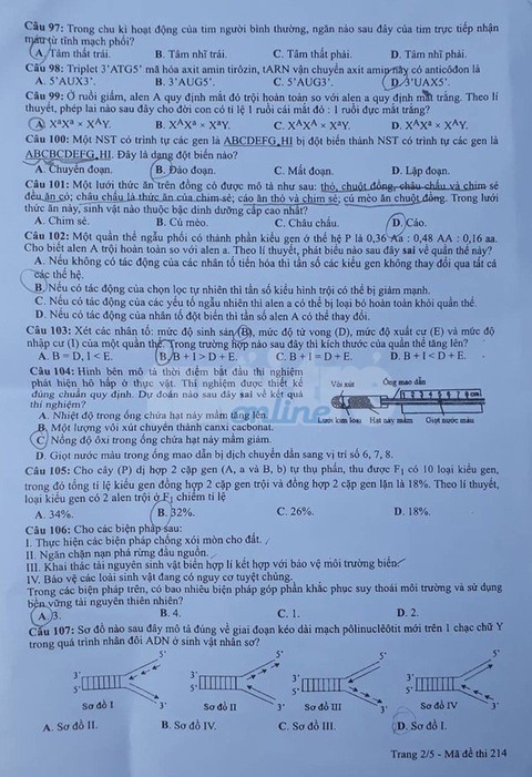 Đáp án môn sinh thi THPT quốc gia 2019 - Ảnh 5. Đáp án môn sinh thi THPT quốc gia 2019 - Ảnh 5.