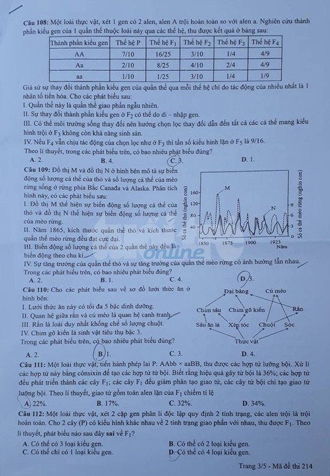 Đáp án môn sinh thi THPT quốc gia 2019 - Ảnh 6. Đáp án môn sinh thi THPT quốc gia 2019 - Ảnh 6.