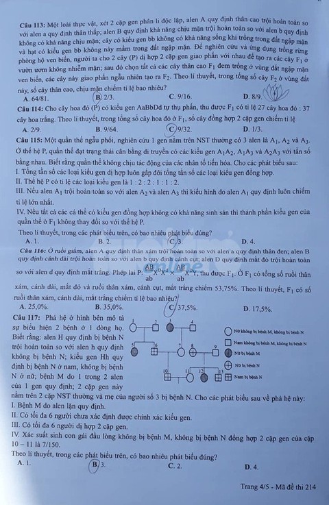 Đáp án môn sinh thi THPT quốc gia 2019 - Ảnh 7. Đáp án môn sinh thi THPT quốc gia 2019 - Ảnh 7.