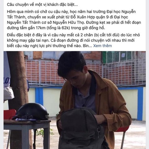 Tài xế xe ôm không lấy tiền của sinh viên mất hai chân: Cho đi rồi người khác cho lại mình - Ảnh 3. Tài xế xe ôm không lấy tiền của sinh viên mất hai chân: Cho đi rồi người khác cho lại mình - Ảnh 3.