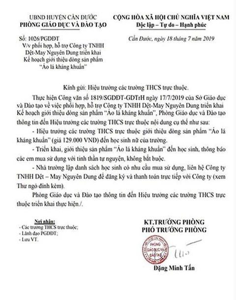 Ra văn bản hỗ trợ doanh nghiệp bán áo, Sở GD-ĐT phải thông báo ngừng - Ảnh 1. Ra văn bản hỗ trợ doanh nghiệp bán áo, Sở GD-ĐT phải thông báo ngừng - Ảnh 1.