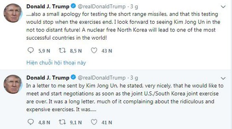 Ông Trump nói ông Kim Jong Un đã gửi thư xin lỗi vì thử tên lửa - Ảnh 2. Ông Trump nói ông Kim Jong Un đã gửi thư xin lỗi vì thử tên lửa - Ảnh 2.