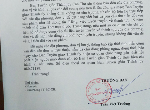 Giả cán bộ tuyên giáo viết bài tuyên truyền với giá 12 triệu - Ảnh 1. Giả cán bộ tuyên giáo viết bài tuyên truyền với giá 12 triệu - Ảnh 1.