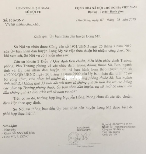 Sở nói cán bộ thiếu chuẩn, huyện vẫn bổ nhiệm làm trưởng phòng - Ảnh 1. Sở nói cán bộ thiếu chuẩn, huyện vẫn bổ nhiệm làm trưởng phòng - Ảnh 1.