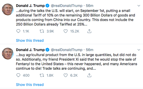 Ông Trump bất ngờ tuyên bố áp thuế 300 tỉ USD hàng Trung Quốc - Ảnh 2. Ông Trump bất ngờ tuyên bố áp thuế 300 tỉ USD hàng Trung Quốc - Ảnh 2.