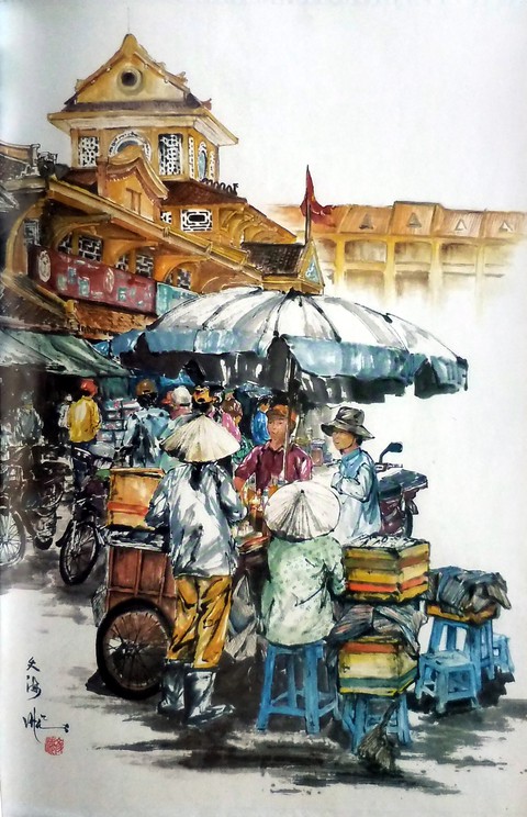 Hẻm Sài Gòn, bến Bình Đông và biển đảo vào tranh thủy mặc - Ảnh 8. Hẻm Sài Gòn, bến Bình Đông và biển đảo vào tranh thủy mặc - Ảnh 8.