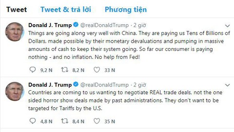 Ông Trump: Trung Quốc trả Mỹ chục tỉ đô, dân Mỹ không tốn xu nào - Ảnh 2. Ông Trump: Trung Quốc trả Mỹ chục tỉ đô, dân Mỹ không tốn xu nào - Ảnh 2.