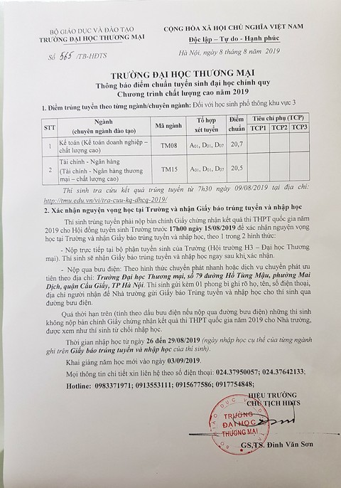 Điểm chuẩn trường ĐH thương mại: cao nhất 24 điểm - Ảnh 2. Điểm chuẩn trường ĐH thương mại: cao nhất 24 điểm - Ảnh 2.