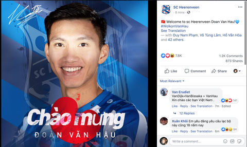 SC Heerenveen thông báo chào mừng Văn Hậu bằng tiếng Việt - Ảnh 1. SC Heerenveen thông báo chào mừng Văn Hậu bằng tiếng Việt - Ảnh 1.