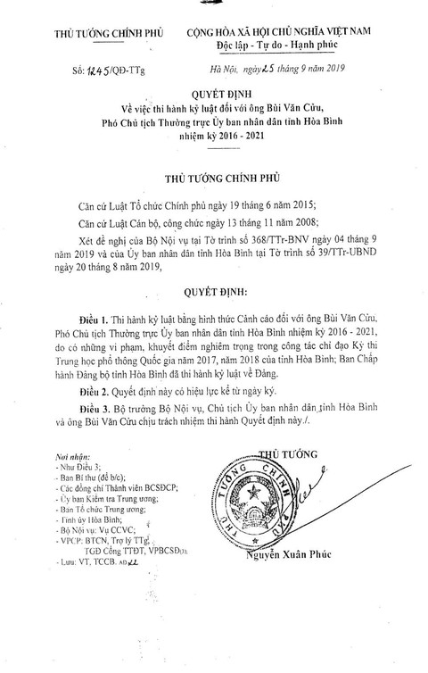 Cảnh cáo phó chủ tịch tỉnh Hòa Bình vụ gian lận thi cử - Ảnh 2. Cảnh cáo phó chủ tịch tỉnh Hòa Bình vụ gian lận thi cử - Ảnh 2.
