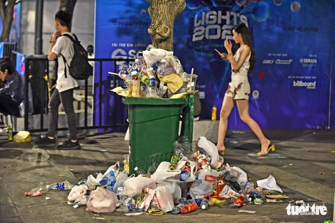 Phố đi bộ Nguyễn Huệ vẫn tràn ngập rác thải sau giao thừa - Ảnh 6. Phố đi bộ Nguyễn Huệ vẫn tràn ngập rác thải sau giao thừa - Ảnh 6.