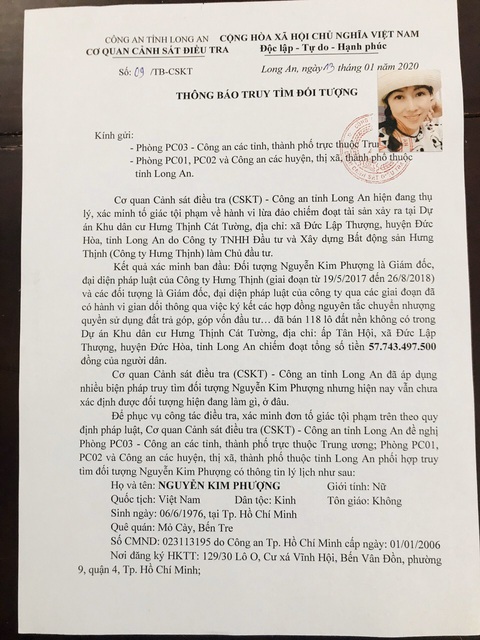 Công an Long An truy tìm lãnh đạo công ty bán 118 nền đất ma - Ảnh 2. Công an Long An truy tìm lãnh đạo công ty bán 118 nền đất ma - Ảnh 2.