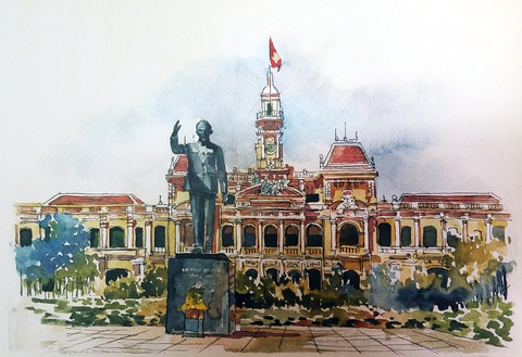 Dạo phố Sài Gòn qua tranh và ký họa của Phạm Công Tâm - Ảnh 3. Dạo phố Sài Gòn qua tranh và ký họa của Phạm Công Tâm - Ảnh 3.
