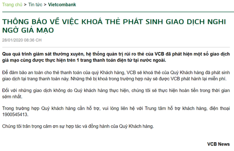 Vietcombank khoá thẻ phát sinh giao dịch nghi ngờ giả mạo - Ảnh 2. Vietcombank khoá thẻ phát sinh giao dịch nghi ngờ giả mạo - Ảnh 2.
